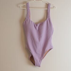 NWT J.Crew Lilac Ribbed One Piece Swimsuit Size 12 Square Neck Low Back Textured